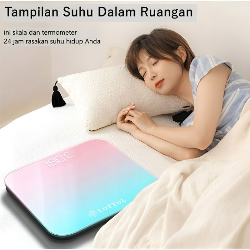 Timbangan badan digital + termometer suhu warna pelangi gradien gradasi rainbow glass kaca tebal kotak