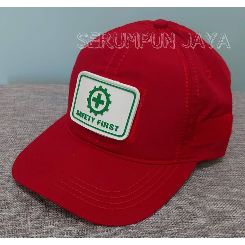 TOPI SAFETY FIRST - TOPI SAFETY FIRST MERAH VELCRO + PATCH