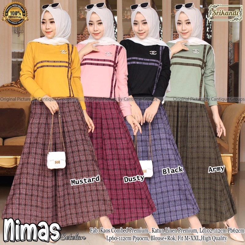 nimas set mom dan maudina set teen - setelan atasan kaos dan rok linen