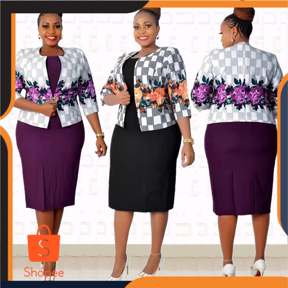 Jumbo Dress 2XL 6XL Afrika Plus Ukuran  Wanita  Ibu Mantel  Gaun Dua Potong  Jx087