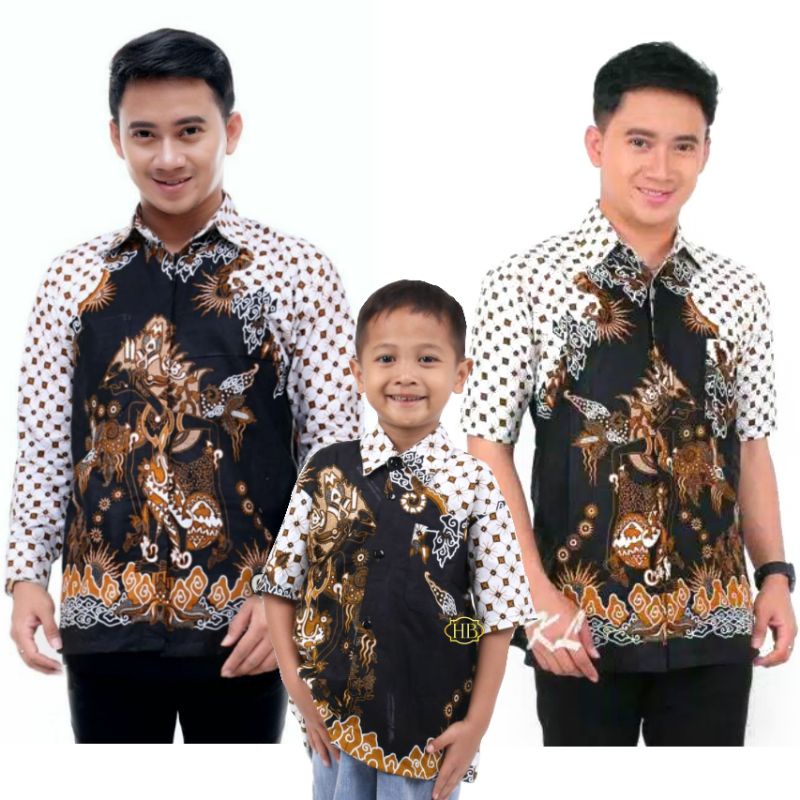 Batik sarimbit couple Ayah Anak motif wayang Putih,Baju batik Couple  Ayah anak,seragam batik couple