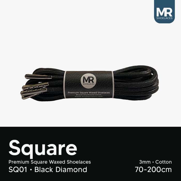 Original MR Shoelaces SQ01 Black Diamond Tali Sepatu Kotak Lilin Waxed Shoelaces 70cm 80cm 90cm 100cm 120cm 150cm 180cm 200cm Premium