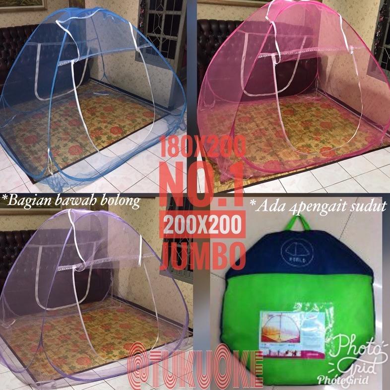 BISA COD [FULL WARNA]KELAMBU TENDA LIPAT WORLD RANGKA BAJA 180x200 200x200 SUPER JUMBO KELAMBU KELUA