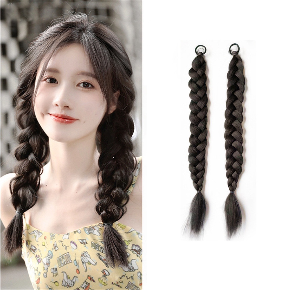 1 Pc Wig Rambut Palsu Model Kepang Panjang Ukuran 45cm Untuk Wanita