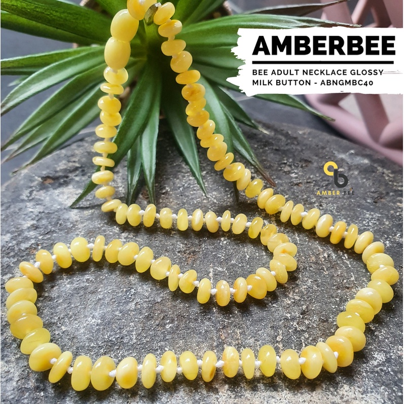 Kalung Amber Dewasa Premium Glossy Milk Button ABNGMBC40 by Amber Bee