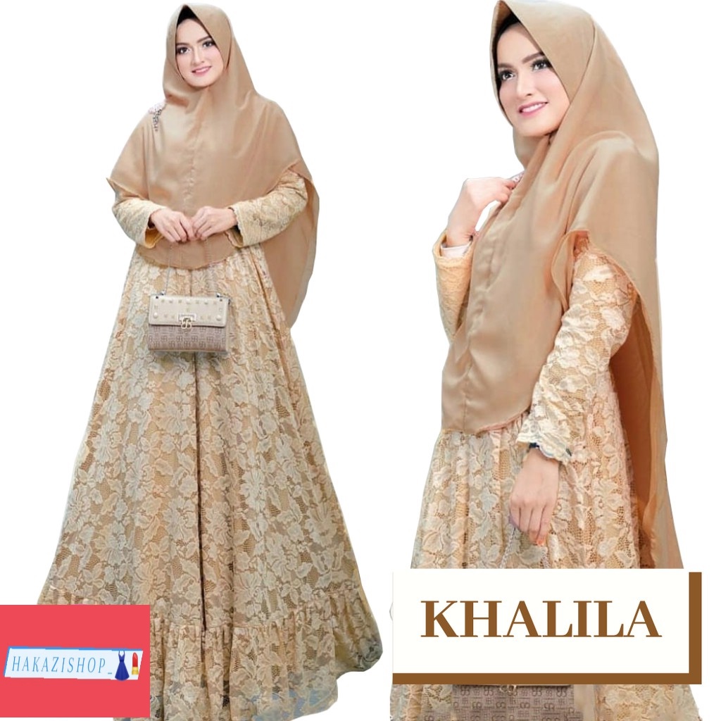 HKAZIshop_  KHALILA DRESS SYARI FREE KHIMAR GAMIS BUSUI BROCADE KHALIFA KEBAYA PREMIUM OUTFIT MUSLIM
