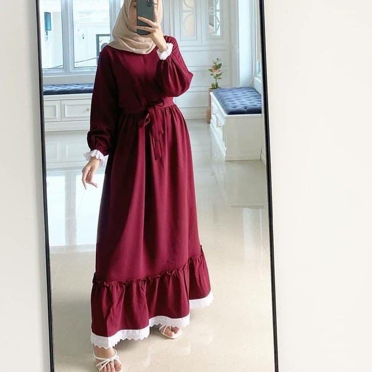 Baju Gamis Wanita Muslim Terbaru Sandira Dress cantik Murah kekinian GMS01 WN-SEGINA MAROON