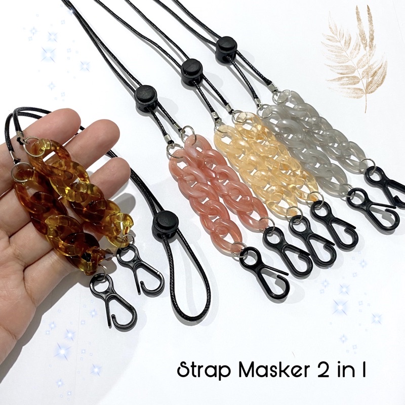 Tali kalung masker / Strap Mask 2in1 / Kalung Masker anak dewasa tali karet elastis stopper warna / Konektor Masker hijab