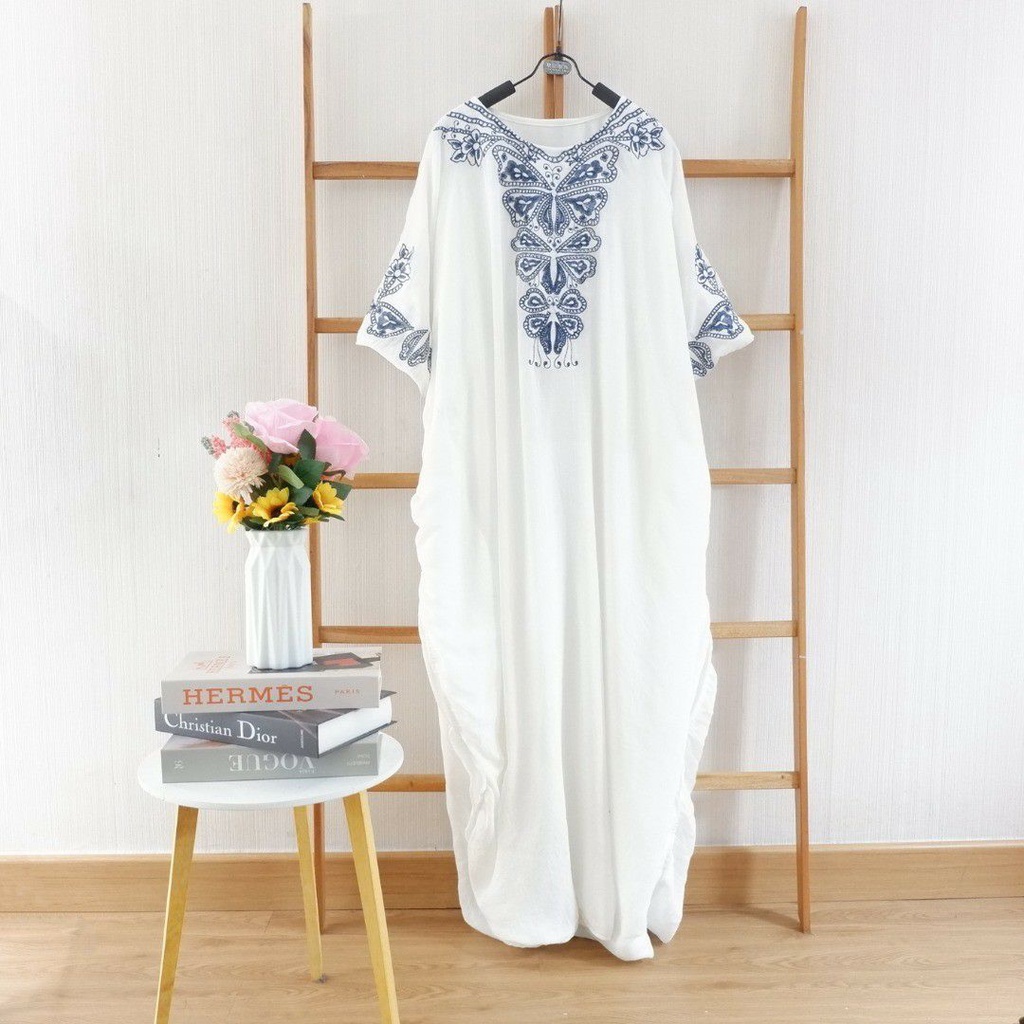 Kaftan Gamis Rayon Bordir Premium Putih