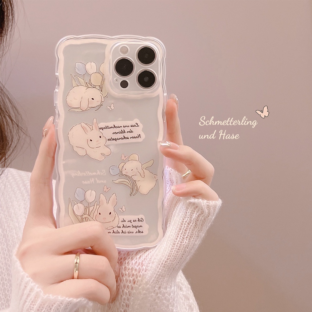 IPHONE Anak-anak Perempuan Kelinci Lucu Berbentuk Gelombang Transparan TPU Phone Case Cover Untuk Iphone7 8 PLUS X XR XS 11 12 13 14 MINI PRO MAX SE 2020