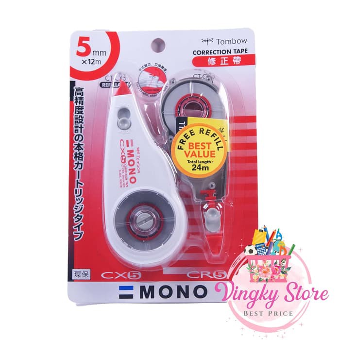 

Tipex Kenko - Refill Tipex Tombow - Correction Tape Tipex Tombow Merah Cx5Cr5 5Mm X 12M+12M Produk