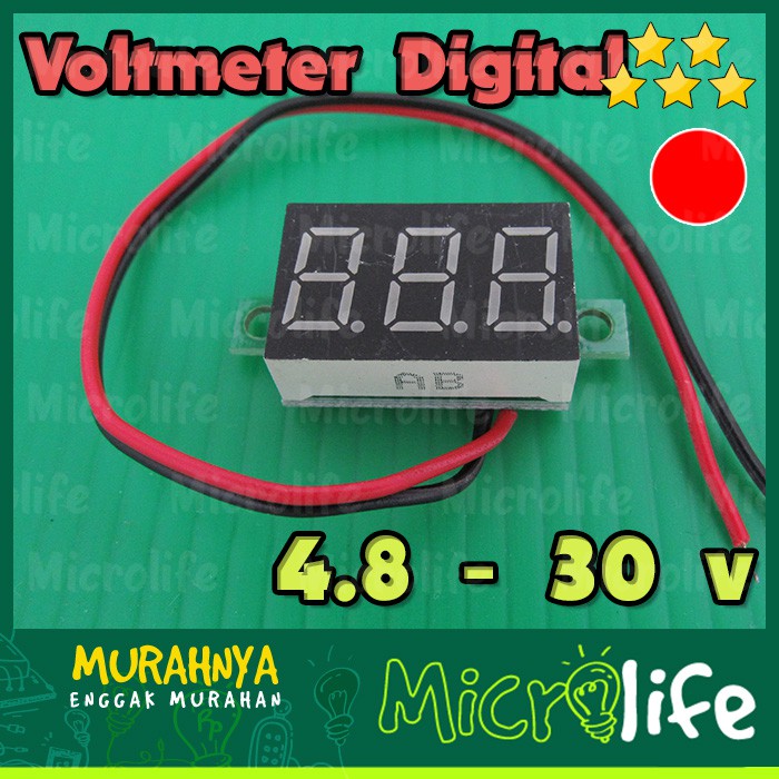 VOLTMETER DIGITAL MERAH 0.36&quot; TANPA FRAME 4.8v sd 30v RED VOLT METER