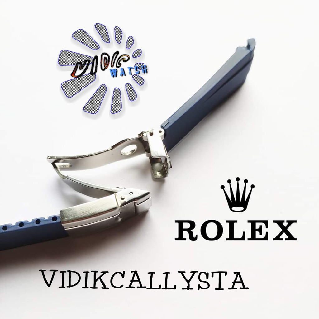 STRAP ROLEX TALI JAM ROLEX RUBBER FULL SET 20MM BLUE NAVY