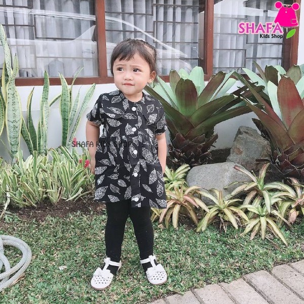 3-18 BULAN DRESS BAYI ANAK PEREMPUAN RAYON VISCOSE MOTIF  DASTER LENGAN PENDEK ORIGINAL SHAFA KIDS