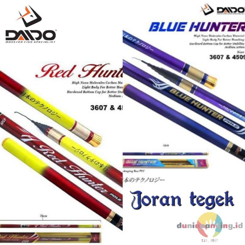 Joran tegek daido blue hunter dan red hunter 360 460 540 carbon kevlar action medium hard seperti ig