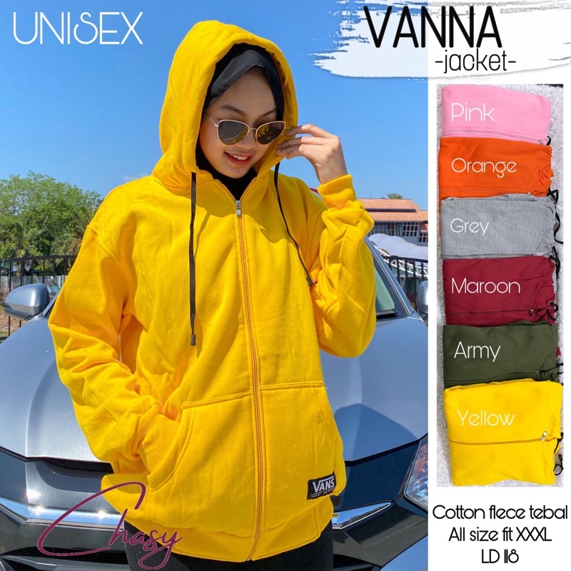 Vanna jaket jacket wanita pria unisex katun fleece tebal hodie resleting polos