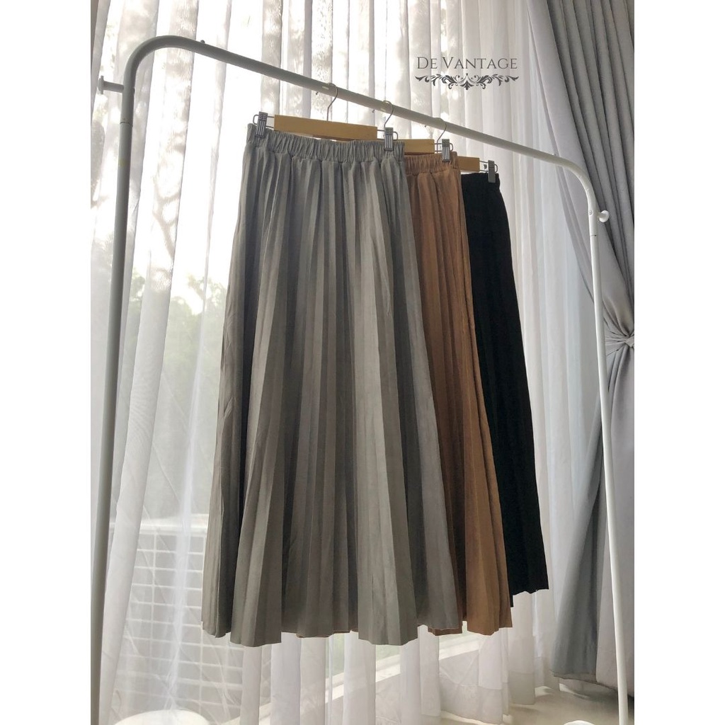 Rok Plisket Suede / Rok Polos Panjang / Pleated Suede Skirt