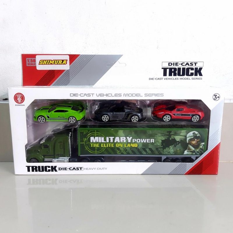 Diecast Set Truck Trailer Anak - Miniatur Mobil Hauler Angkut Sedan