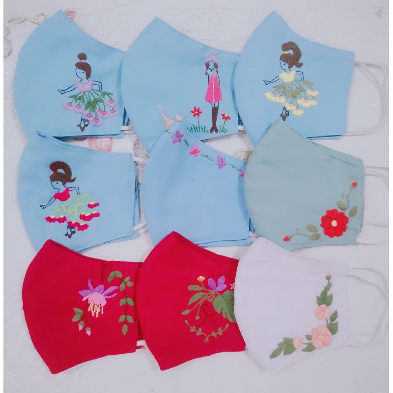 Masker Kain Bordir Sulam / Handmade embroidery face mask 3ply