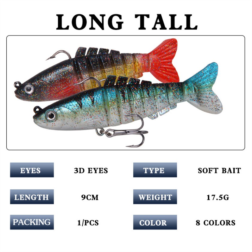 1Pcs Soft Fishing Lure Lifelike Jointed Minnow Umpan Pancing 9cm 17.5g Swimbait Ikan Bass Bait Kail