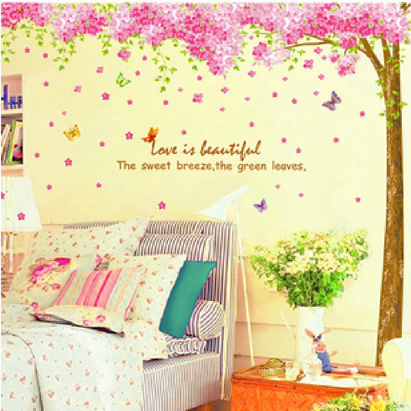 AURA - Wall Sticker Ukuran Besar - Wallstiker - Stiker Dinding - Wall Sticker Pohon Sakura Merah