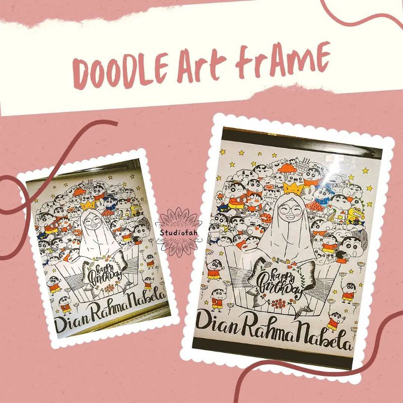 FRAME KADO WEDDING, KADO ULTAH, KADO WISUDA DOODLE ART
