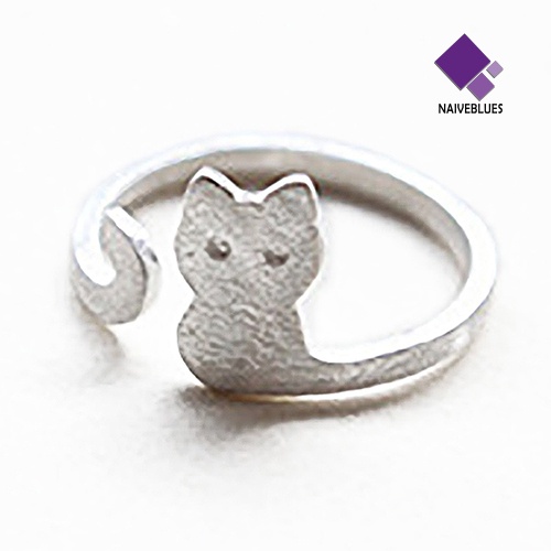 Cincin Model Terbuka Adjustable Desain Kucing Lapis Silver Untuk Wanita