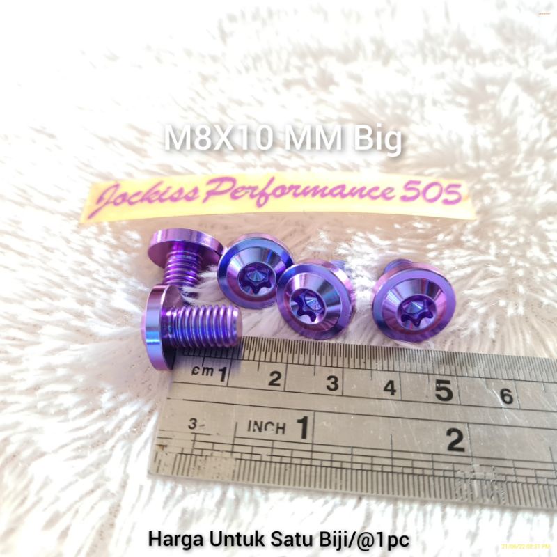 Baut Titanium  M8X10 MM Big Baut 12 Panjang 1 Cm
