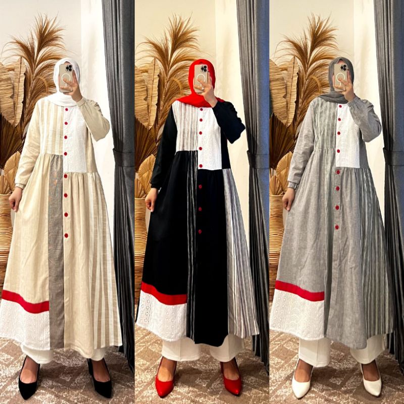 Long Tunik Katun Kombinasi Syaina By Semut / Tunik Katun Oversize / Tunik Wanita Muslim Terbaru