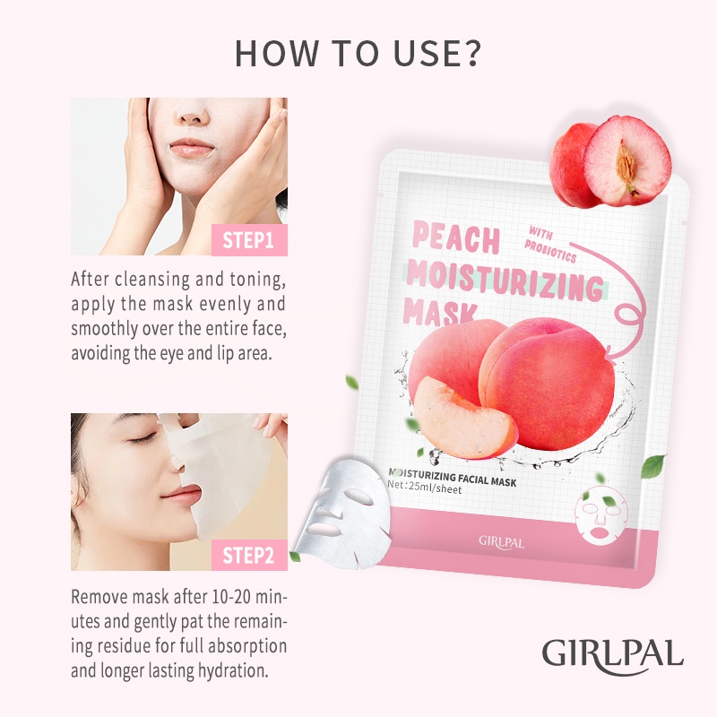GIRLPAL Peach Moisturizing Face Mask Face Sheet Face Masker Wajah Facial Skincare