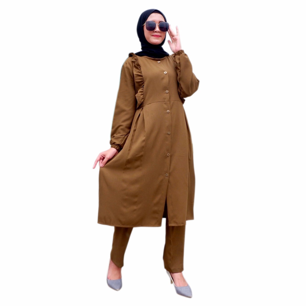 One Set tunik Adirena Rempel Daily Tunik Fit To L- XXL / setelan tunik celana Itycrepe Aku karissa