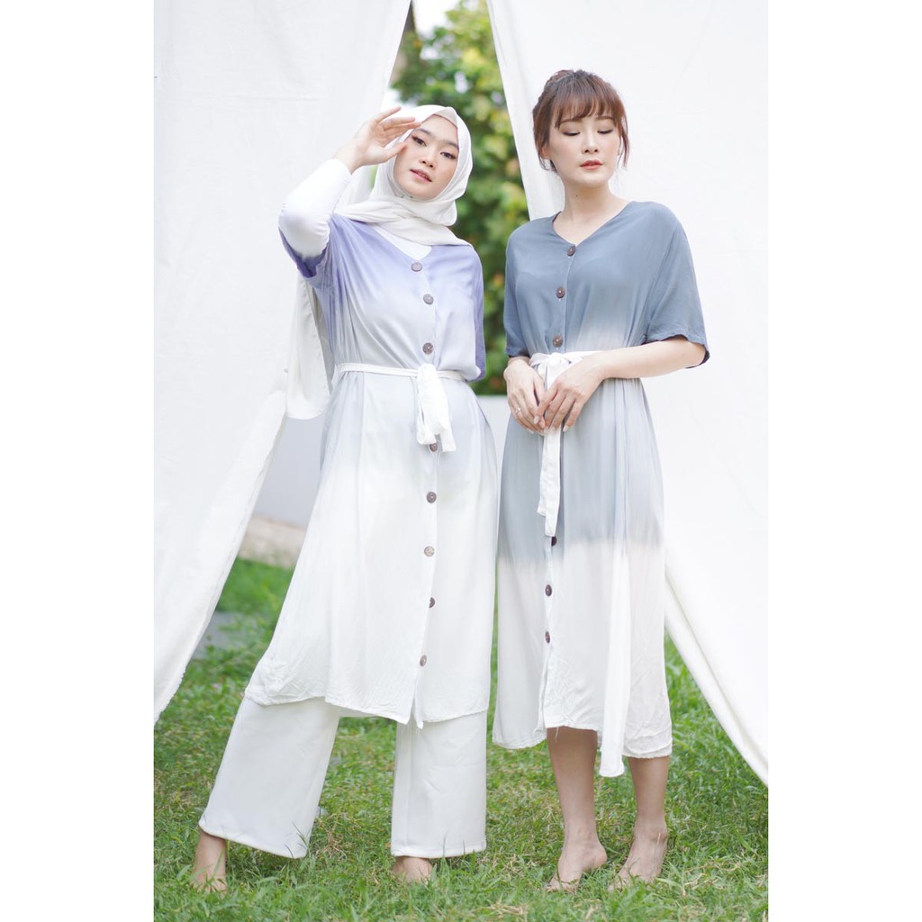 JANE COLLECTION || Maxi Dress Casual Tie Dye Ombre Katun Rayon Polos Jumbo XXL Free Belt Kancing Legian Dress Pantai OOTD Bali Flowy Putih V Neck