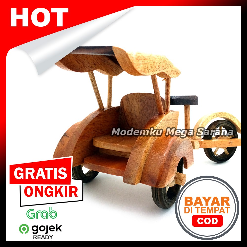 Miniatur Becak Kayu 20x10x12 cm