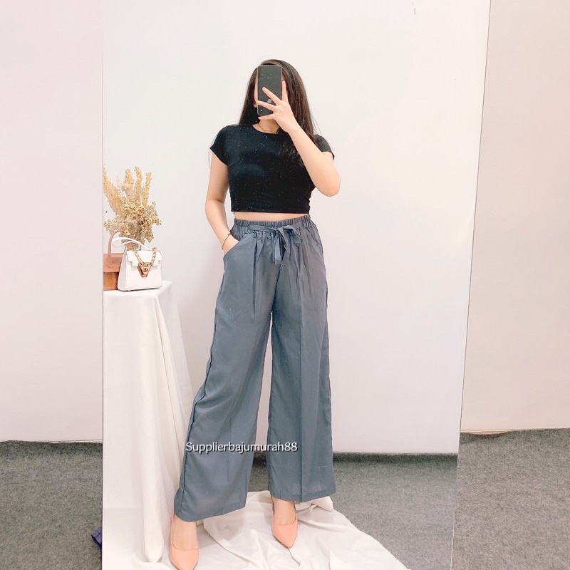 Lookatmeofficial • Celana Kulot Rayon Luna Bahan Adem Comfy Dailywear-Denim