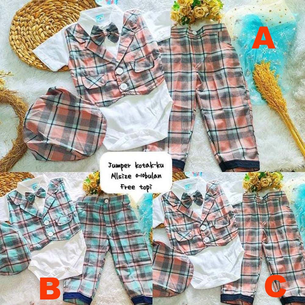 Baju Bayi Laki Laki Baju Pesta Bayi Set Jumper Dasi Kotak