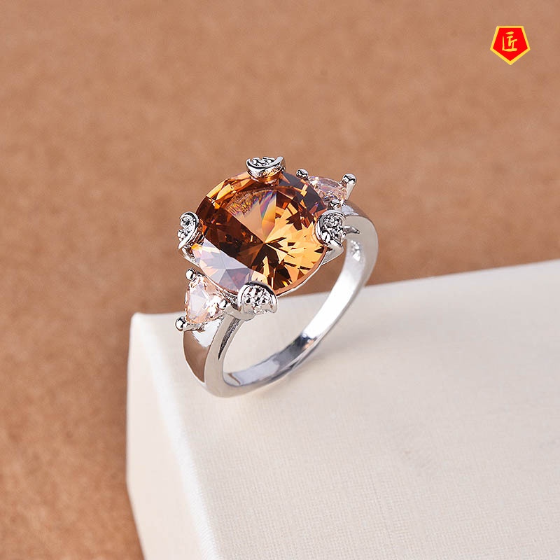 [Ready Stock]Champagne Morganite Ring Fashionable and Elegant