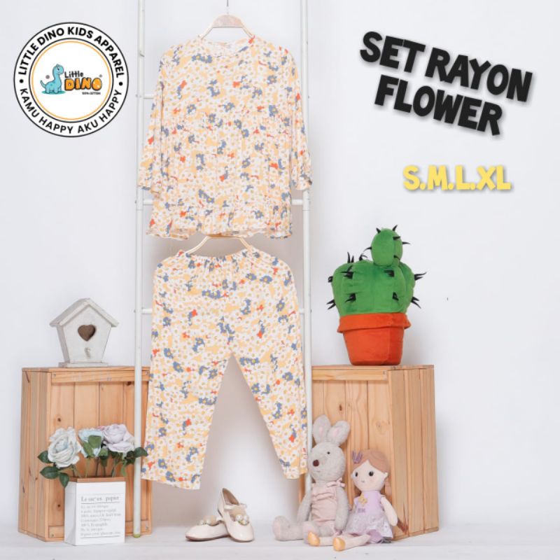 Setelan Anak Rayon One set Perempuan Flower Piyama Celana Panjang 4 5 6 7 tahun Baju Harian Anak Tanggung