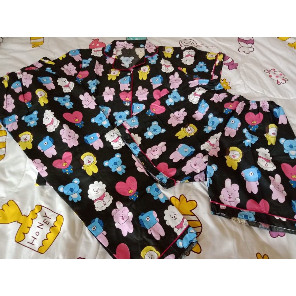 Baju tidur piyama bt21 bts 2in1 2 celana panjang & pendek 1 baju all size standar dewasa & remaja