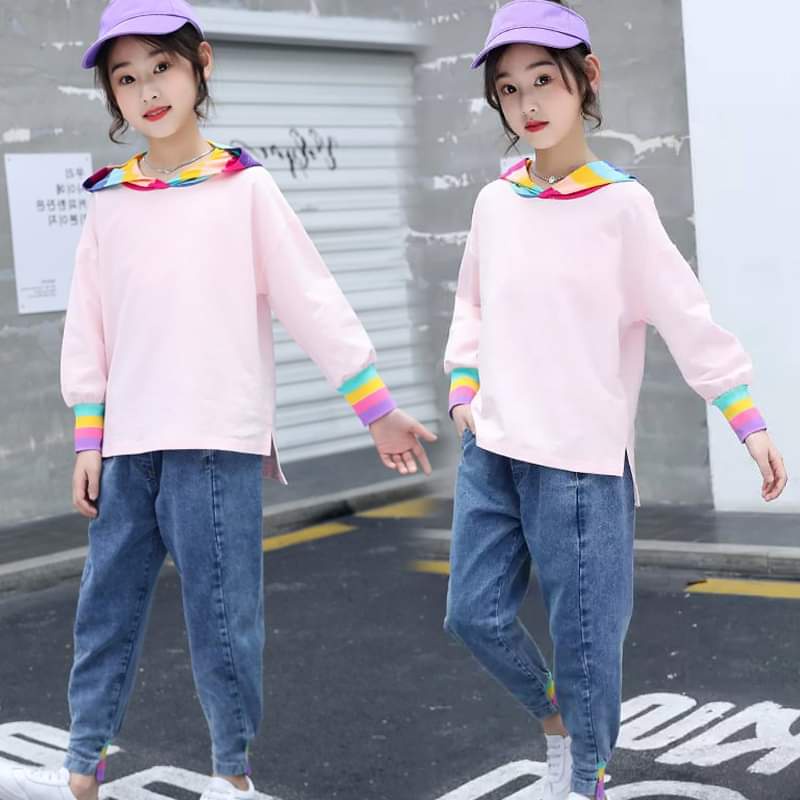 Setelan Anak Perempuan Hoodie Rainbow