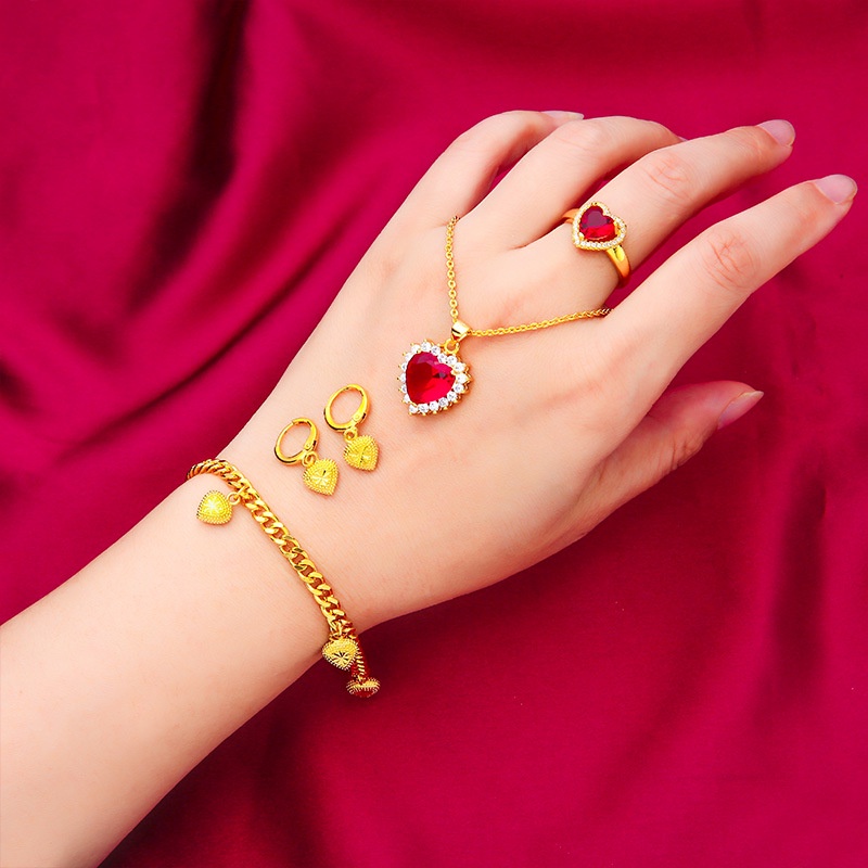 Set Kalung Anting Liontin Hati Kecil Lapis Emas Asli Kadar 375 Untuk Aksesoris Perhiasan Wanita