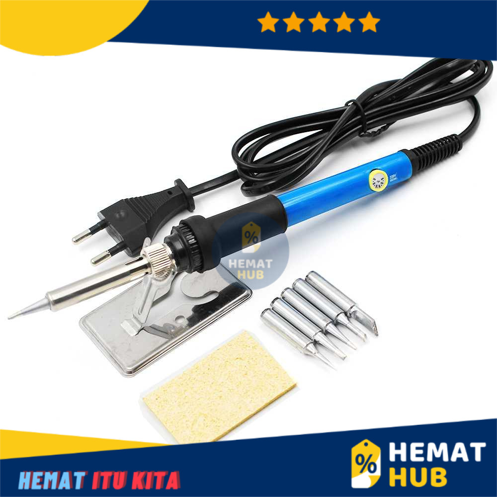 Solder Iron Adjustable Temperature 60W  Pengaturan Suhu Temperatur Bonus 5 Tip Tempat Dudukan