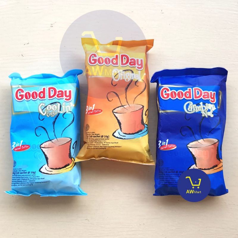 

KOPI GOOD DAY 3 IN 1 200 GRAM [10 SCHET @ 20 GRAM] - COOLIN' COFFEE, ORIGINAL, CARRABIAN