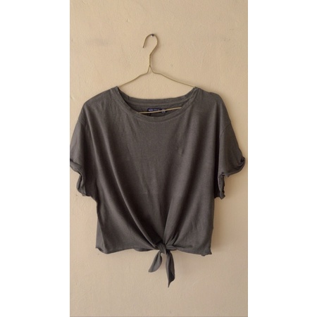 Bershka Army Front Tie Crop Tee