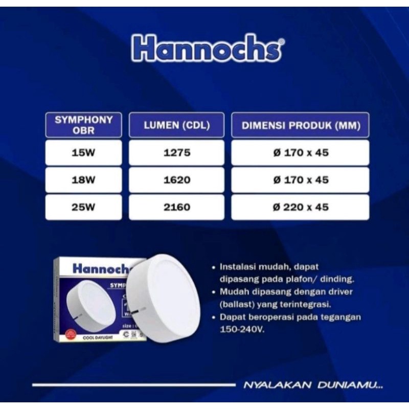 HANNOCHS SYMPHONY OUTBOW 9W ,12W ,15W ,18W ,25W LED DOWNLIGHT TIMBUL OBR