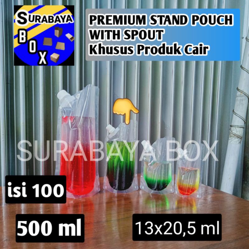 ISI 100 PREMIUM STAND POUCH UNTUK PRODUK CAIRAN DENGAN SPOUT 500ML KPACK