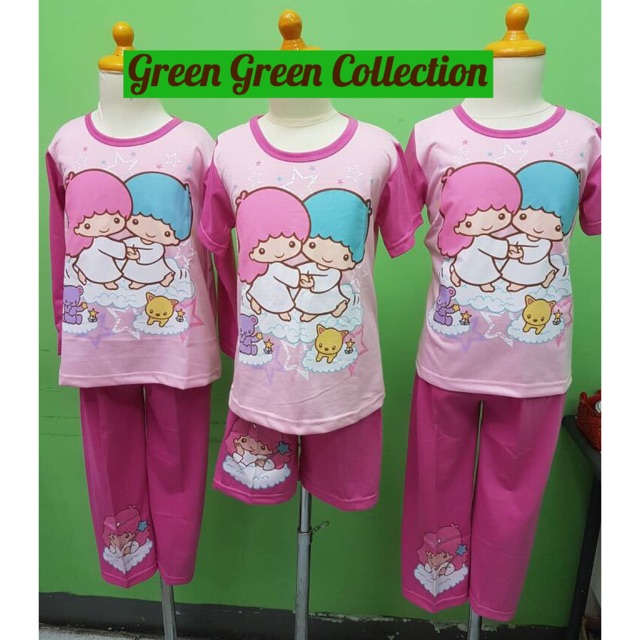 Baju Tidur/Piama/Piyama Kaos Anak Little Twin Stars Pink