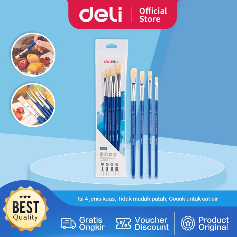 

Deli Paint Brush / Kuas Lukis / Kuas Cat Air Isi 4pcs 73923