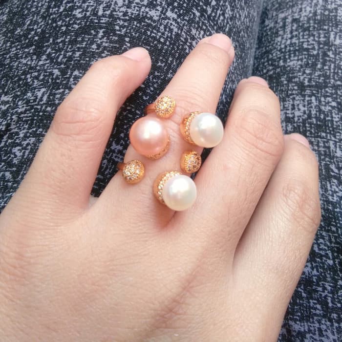 Cincin Mutiara Lombok Cincin Mutiara Air Tawar Lombok rangka Rodium /Alsa Pearls