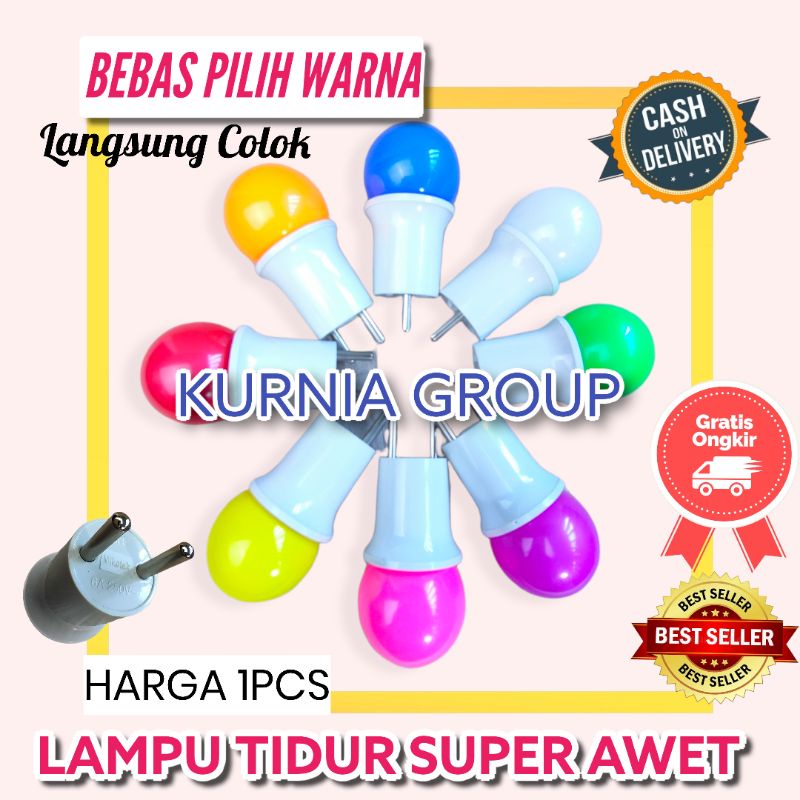 Lampu Tidur LED Colok Listrik TERMURAH Super Awet Aneka Warna Warni Mini Lamp 3 WATT Minilamp Unik Pentol Kamar Super Awet Tidak silau Lampu Tempel Colokin ke Stop Kontak