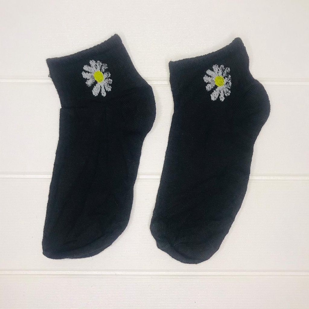 ❄ TMALL ❄ R456 Kaos Kaki Ankle H185 Motif Bunga Daisy Gaya Korea Untuk Kaos Kaki Wanita Motif-HITAM